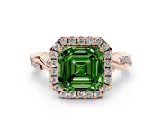 Asscher Cut Twist Halo Engagement Ring Setting for a Fancy Green Lab-Grown Diamond | Rose Gold