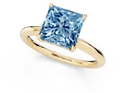 Princess Cut Hidden Halo Ring Setting for a Fancy Blue Lab-Grown Diamond | Yellow Gold