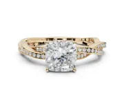 Cushion Cut Twisted Pavé Solitaire Engagement Ring Setting | Open Basket | Yellow Gold