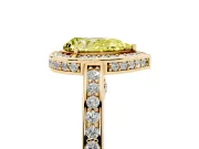 Fancy Yellow Pear Cut Diamond Halo Pavé Split Shank Ring Set in Yellow gold with Prong Setting