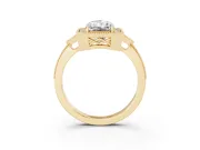 Radiant Cut Diamond Halo Engagement Ring Set in Yellow gold with Milgrain Pavé Band