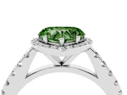 Fancy Green Heart Cut Diamond Halo Engagement Ring Set in White gold with Pavé Band and Prong Setting