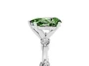 Fancy Green Pear Cut Diamond Solitaire Ring Set in White gold with Bezel Set Side Stones and Prong Setting