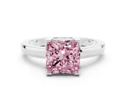 Princess Cut Solitaire Engagement Ring Setting for a Fancy Pink Lab-Grown Diamond | Flat Tab Prongs | White Gold