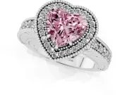 Heart-Shaped Milgrain Halo Engagement Ring Setting for a Fancy Pink Lab-Grown Diamond | Sterling Silver