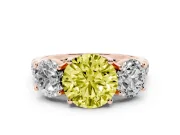 Round Three Stone Engagement Ring Setting for a Fancy Yellow Lab-Grown Diamond | Accented Shoulders | Rose Gold