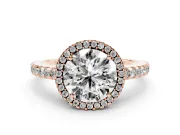 Round Halo Engagement Ring Setting | Half Pave Band | Rose Gold