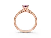 Fancy Pink Emerald Cut Diamond Solitaire Milgrain Engraved Band Set in Rose gold with Prong Setting