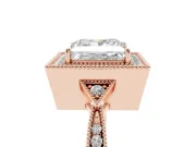 Princess Cut Vintage Milgrain Halo Engagement Ring Setting | Graduated Pavé Band | Rose Gold