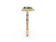 Fancy Green Pear Cut Diamond Halo Pavé Split Shank Ring Set in Yellow gold with Prong Setting