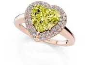 Fancy Yellow Heart Cut Diamond Halo Engagement Ring Set in Rose gold with Solitaire Band and Prong Setting