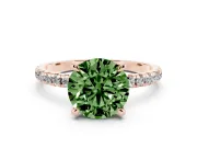 Round Petite Pavé Solitaire Engagement Ring Setting for a Fancy Green Lab-Grown Diamond | Slim Band | Rose Gold