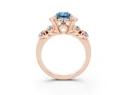 Fancy Blue Radiant Cut Diamond Floral Halo Ring Set in Rose gold with Shared Prong Band