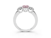 Fancy Pink Oval Cut Diamond Three-Stone Ring Set in Platinum with Polished Band and Prong Setting