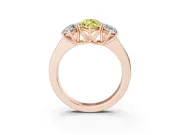 Fancy Yellow Three-Stone Marquise Cut Diamond Ring Set in Rose gold with Matching Prong Settings and Plain Band