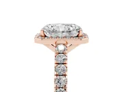 Radiant Cut Diamond Halo Engagement Ring Set in Rose gold with Pavé Band and Prong Setting