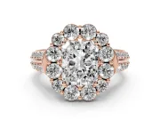 Radiant Cut Diamond Halo Engagement Ring Set in Rose gold with Split Shank and Prong Setting