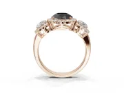 Round Three Stone Halo Engagement Ring Setting for a Black Center | Haloed Side Stones | Rose Gold