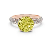 Fancy Yellow Round Cut Diamond Solitaire Ring Set in Rose gold with Prong Setting and Pavé-Set Band