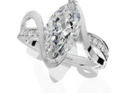 Marquise Bypass Solitaire Engagement Ring Setting | Pavé and Plain Strands | Sterling Silver