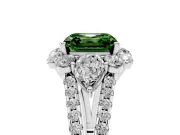 Fancy Green Asscher Cut Diamond Halo Split Shank Engagement Ring Set in Silver with Prong-Held Center Stone