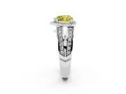 Fancy Yellow Heart Cut Diamond Halo Ring Set in White gold with Double Pavé Split Shank