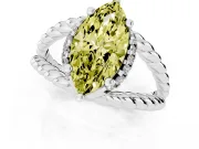 Fancy Yellow Marquise Cut Diamond Halo Ring Set in White gold with Twisted Band and Prong Setting