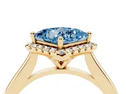 Princess Cut Halo Engagement Ring Setting for a Fancy Blue Lab-Grown Diamond | Plain Polished Band | Yellow Gold
