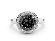 Round Thin Halo Engagement Ring Setting for a Black Center | Slim Plain Band | White Gold