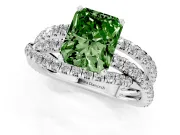 Fancy Green Radiant Cut Diamond Solitaire Twist Band Ring Set in Platinum with Pavé Setting and Prong Head