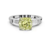 Cushion Cut Tapered Baguette Engagement Ring Setting for a Fancy Yellow Lab-Grown Diamond | Platinum