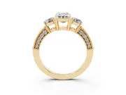 Emerald Cut Vintage Three Stone Engagement Ring Setting | Graduated Milgrain Pave | Yellow Gold