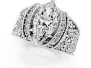 Marquise Vintage Milgrain Pave Engagement Ring Setting | Crescent Side Rows | White Gold