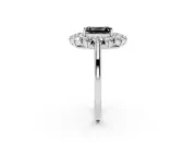 Emerald Cut Floral Halo Engagement Ring Setting for a Black Center | Plain Band | Sterling Silver