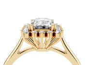 Emerald Cut Diamond Halo Ring Set in Yellow gold with Plain Solitaire Band and Prong Setting