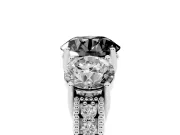 Round Vintage Three Stone Engagement Ring Setting for a Black Center | Milgrain Pavé Band | Platinum