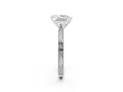 Pear Cut Diamond Solitaire Milgrain Engraved Band Set in White gold with Prong Setting