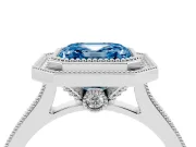 Asscher Cut Vintage Milgrain Halo Engagement Ring Setting for a Fancy Blue Lab-Grown Diamond | Bezel Head | White Gold