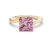 Fancy Pink Princess Cut Diamond Solitaire Twist Band Ring Set in Yellow gold with Prong Setting