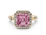 Asscher Cut Twist Halo Engagement Ring Setting for a Fancy Pink Lab-Grown Diamond | Yellow Gold
