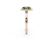 Fancy Green Oval Cut Halo Round Diamond Solitaire Ring Set in Rose gold with Pavé Band and Prong Setting