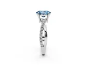 Fancy Blue Oval Cut Diamond Twist Band Solitaire Set in White gold with Pavé Accents and Prong Setting