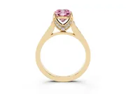 Fancy Pink Cushion Cut Diamond Solitaire Pavé Engagement Ring Set in Yellow gold with Prong Setting