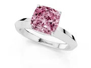 Fancy Pink Cushion Cut Diamond Solitaire Engagement Ring Set in Silver with Flat Band and Prong Setting