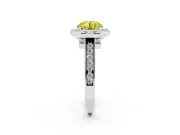 Fancy Yellow Round Cut Diamond Halo Solitaire Ring Set in Silver with Pavé Band and Bezel Setting