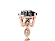 Round Milgrain Solitaire Engagement Ring Setting for a Black Center | Scalloped Band | Rose Gold