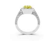 Round Milgrain Halo Engagement Ring Setting for a Fancy Yellow Lab-Grown Diamond | Side Stones | Platinum
