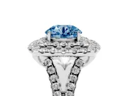 Round Halo Split Shank Engagement Ring Setting for a Fancy Blue Lab-Grown Diamond | Pavé Strands | White Gold