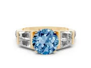Round Channel Set Baguette Engagement Ring Setting for a Fancy Blue Lab-Grown Diamond | Yellow Gold