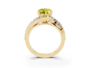 Fancy Yellow Heart Cut Diamond Halo Ring Set in Yellow gold with Marquise and Pavé Band in Prong Setting